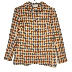 Vintage 70s Tweed Jacket Size Large Classic Tan Houndstooth Virgin Wool Koret